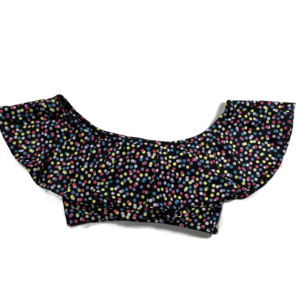 Kingdom & State Polka Dot Bikini Top Black Womens Medium Ruffle Swimsuit NWT